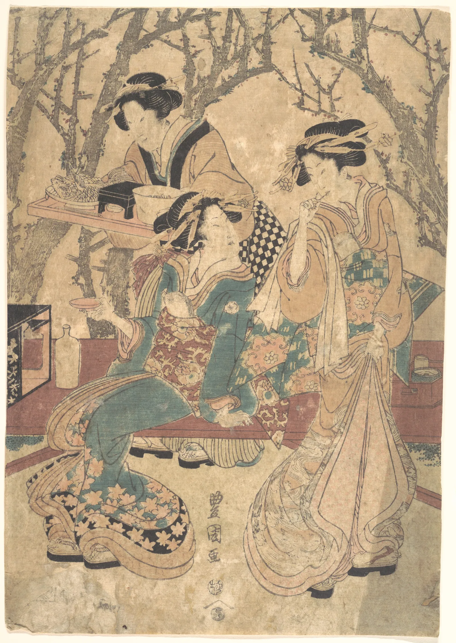 Three Women Dining Before a Group of Trees